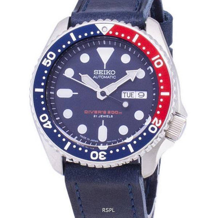 Seiko Automatic SKX009J1-LS13 Diver's 200M Dark Blue Leather Strap Men's Watch