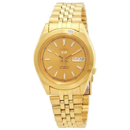 Seiko 5 Gold Tone Stainless Steel Gold Dial 21 Jewels Automatic SNXC34J5 Men's Watch