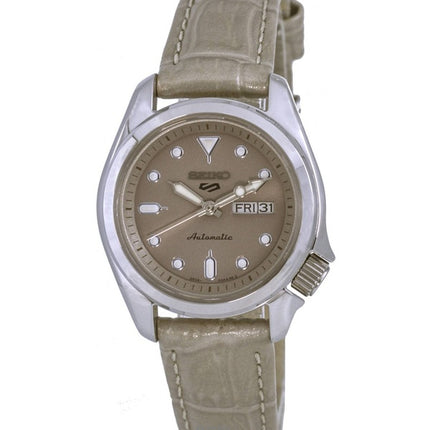 Refurbished Seiko 5 Sports Compact Leather Strap Beige Dial Automatic SRE005K1 100M Women's Watch