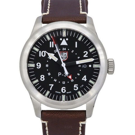 Luminox Air Pilot P-38 Lightning GMT Leather Strap Black Dial Quartz XA.9521 100M Men's Watch