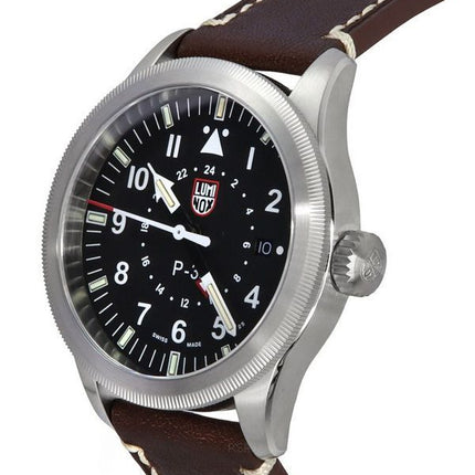 Luminox Air Pilot P-38 Lightning GMT Leather Strap Black Dial Quartz XA.9521 100M Men's Watch