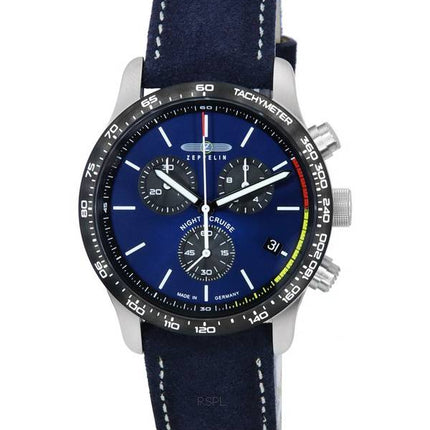 Zeppelin Night Cruise Chronograph Leather Strap Blue Dial Quartz 7288-3 100M Men's Watch