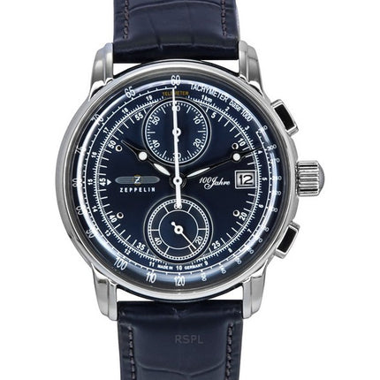 Zeppelin 100 Jahre Chronograph Leather Strap Blue Dial Quartz 86703 Men's Watch