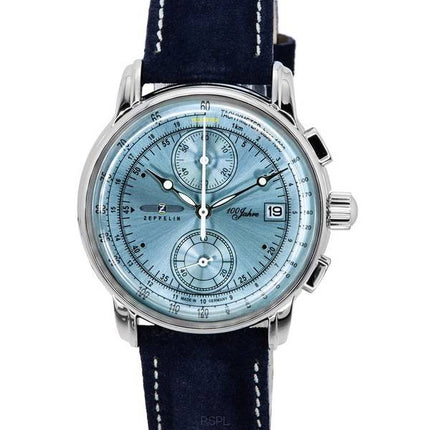 Zeppelin 100 Jahre Chronograph Leather Strap Ice Blue Dial Quartz 86704 Men's Watch