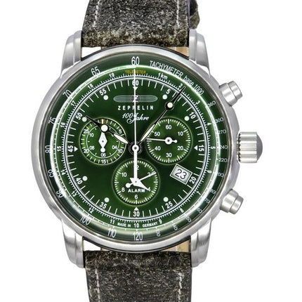 Zeppelin 100 Jahre Chronograph Leather Strap Green Dial Quartz 86804 Men's Watch