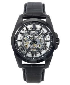 Bulova Classic Sutton Leather Strap Silver Skeleton Dial Automatic 98A304 100M Mens Watch