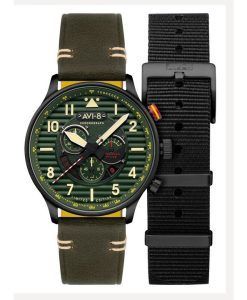 AVI-8 Flyboy Spirit Of Tuskegee Chronograph Limited Edition Roberts Green Dial Quartz AV-4109-04 Mens Watch With Extra Strap