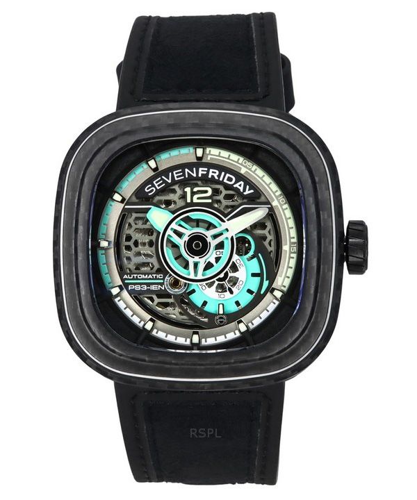 Sevenfriday P-Series Jade Carbon Grey And Blue Skeleton Dial Automatic PS3/01 SF-PS3-01 100M Men's Watch