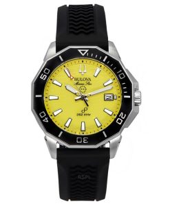 Bulova Marine Star Black Silicone Strap Yellow Dial Precisionist Quartz Diver's 200M 96B431 Men's Watch