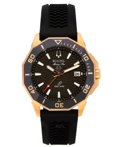 Bulova Marine Star Black Silicone Strap Brown Dial Precisionist Quartz Diver's 200M 98B421 Men's Watch