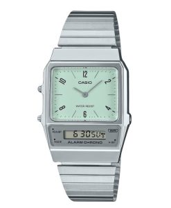 Casio Vintage Analog Digital Dual Time Stainless Steel Bracelet Green Dial Quartz AQ-800E-3A Unisex Watch
