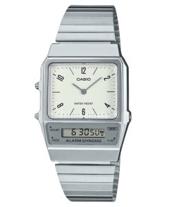 Casio Vintage Analog Digital Dual Time Stainless Steel Bracelet White Dial Quartz AQ-800E-7A2 Unisex Watch