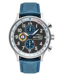 AVI-8 Hawker Hurricane Classic Chronograph Pennant Blue Leather Strap Grey Dial AV-4011-0F Men's Watch