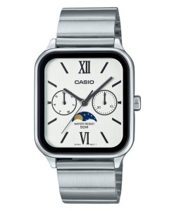 Casio Standard Analog Moon Phase Stainless Steel White Dial Quartz MTP-M305D-7A2V Men's Watch