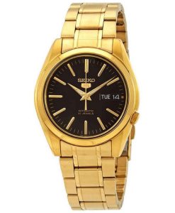 Seiko 5 Sports Gold Tone Stainless Steel Black Dial 21 Jewels Automatic SNKL50K1 Men's Watch